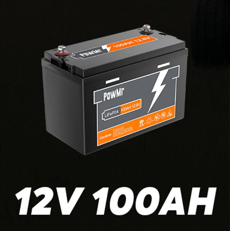 PowMr 100Ah LiFePo4 Battery 12V/24V Built-in BMS Grade A Cell 6000+ Cycles 1280Wh/2560Wh Home Camping Rechargeable Battery Pack