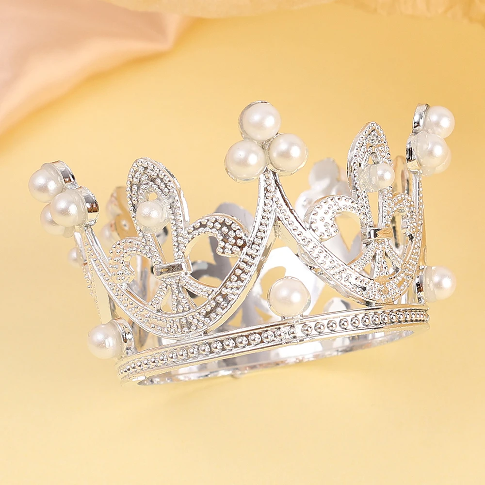 4/1Pcs Mini Crown Cupcake Topper Princess Pearl Tiara Children Hair Ornaments For DIY Wedding Birthday Party Cake Decor Supplies