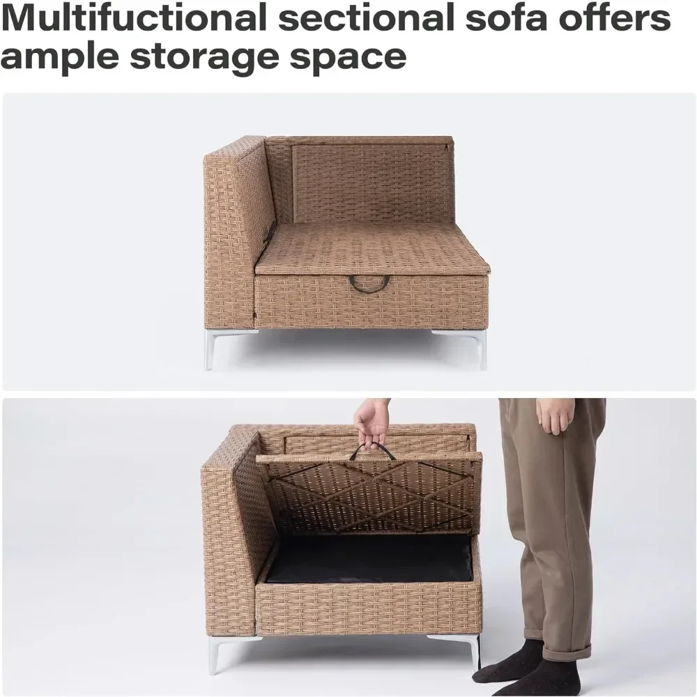 # Hot 7 Pieces Patio Furniture Set With Hidden Storage Compartment, Outdoor NaturalConversation Set With Plush Oversized Cushion