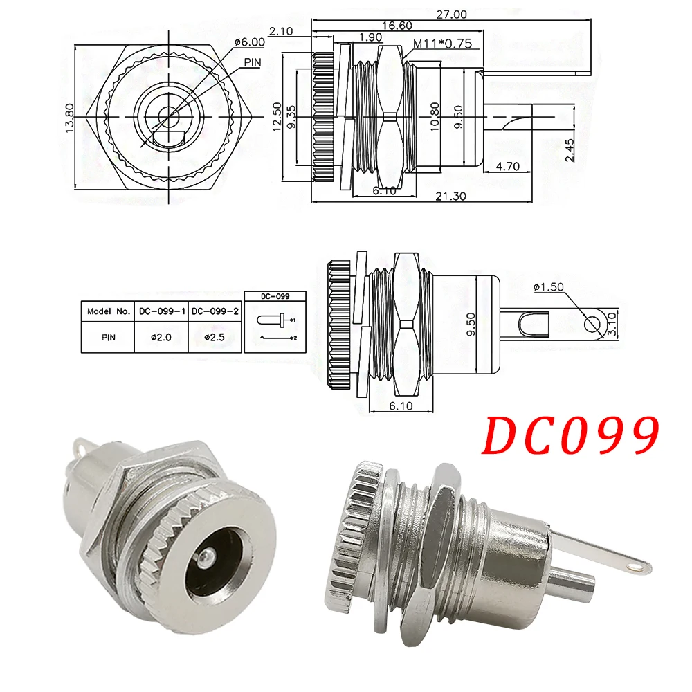 2/5/10 Stück Silberner Metall-DC-Stecker 5,5x2,1mm/5,5mm x 2,5mm mit gelbem Federkopf 5,5*2,1/5,5*2,5mm DC099 – Detail 3
