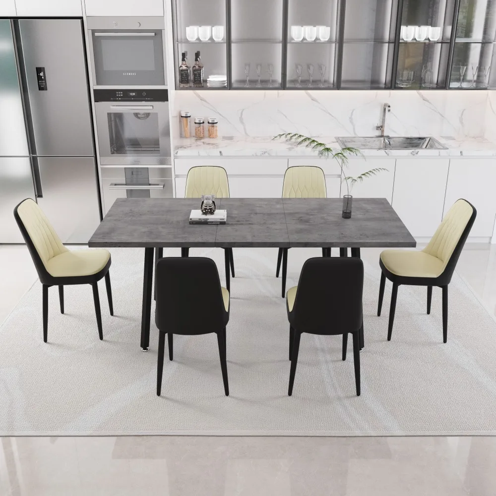 

dining table that can accommodate 4-6 people, equipped with 6 PU fabric thick padded dining chairs, Dining Room Sets
