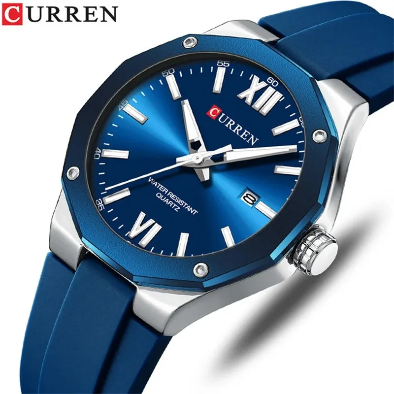 CURREN 8465 New Fashionable Men's Quartz Watch Waterproof Calendar Luminous Silicone Strap Casual Premium Men's Clock Daily Gift