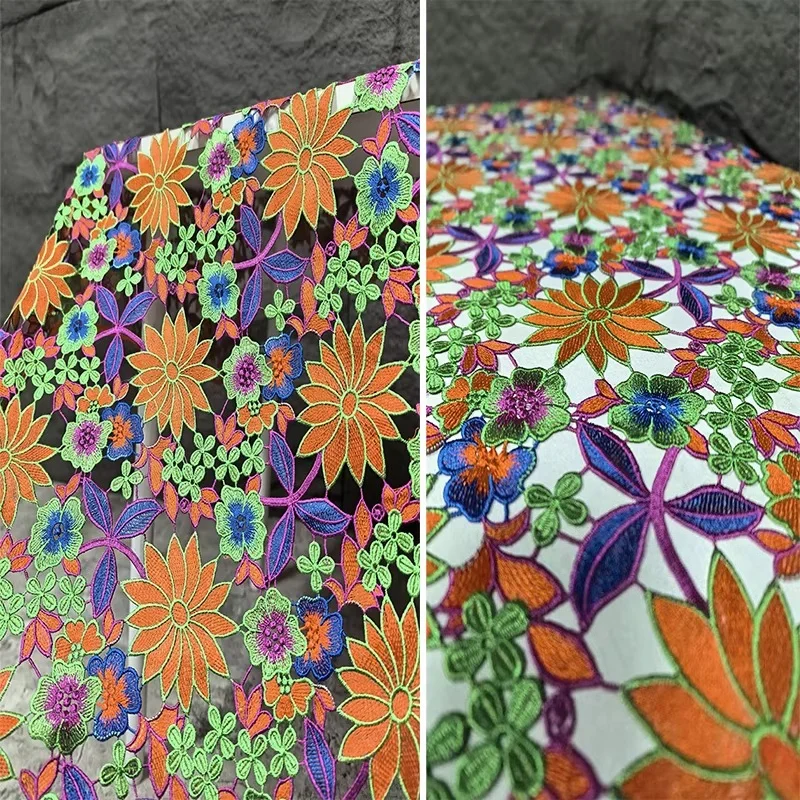 

Color Floral Embroidery Cotton Fabric Soft Breathable Handmade DIY Craft Curtains Clothing Making Backdrop Designer Material