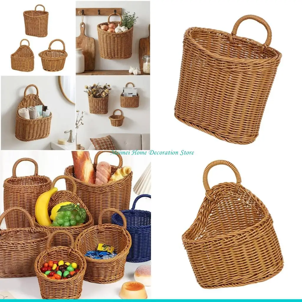 H7BF Stable Wicker Wall Hanging Baskets Flexible Installation Wicker Wall Planter For Plant Light weight For Home Garden
