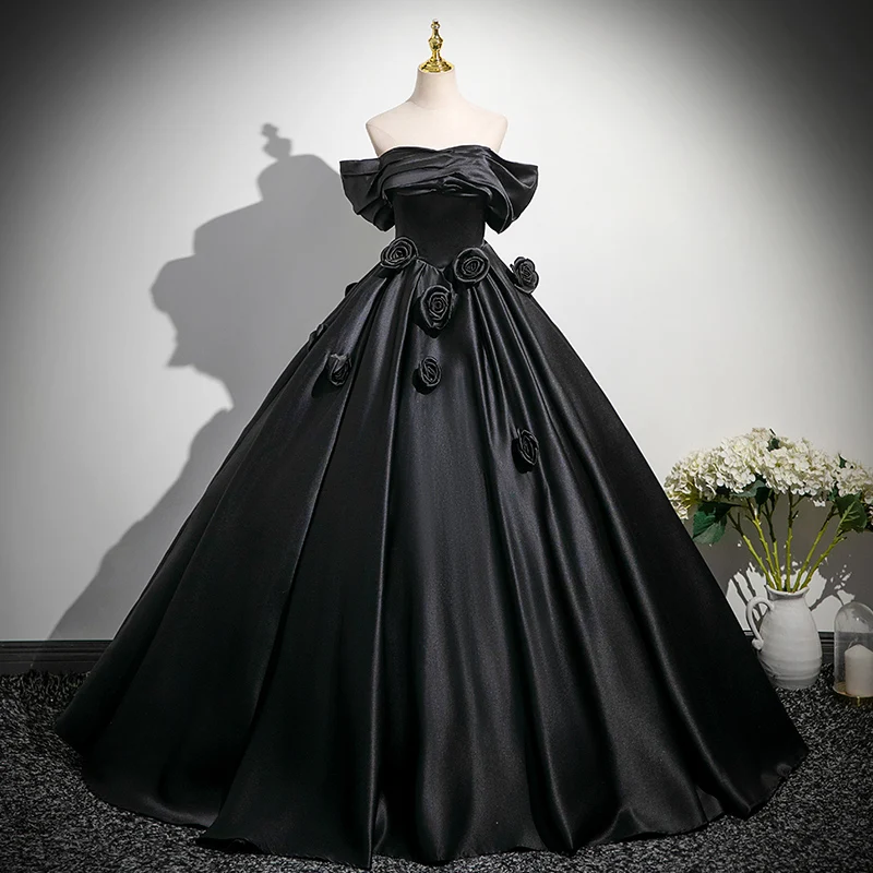

2025 New Custom Shiny Strapless Satin Evening Dress Formal Evening Dress Strapless Flower Evening Dress Party Dress Customize