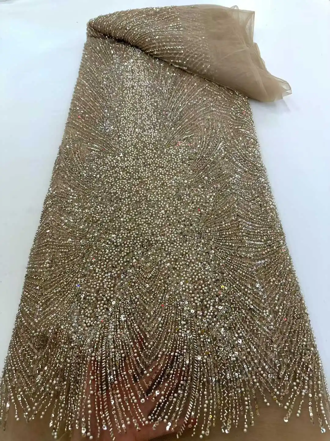 Wholesale Luxury African Lace Fabric Pink Beaded French Mesh New African Fabrics Sequins Tulle Lace Fabrics For Sewing