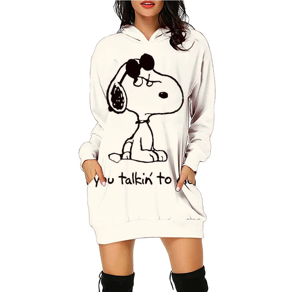 Sportswear women\'s dress pocket fashion casual Snoopy print sports skirt simple daily autumn hooded 2024 spring new item