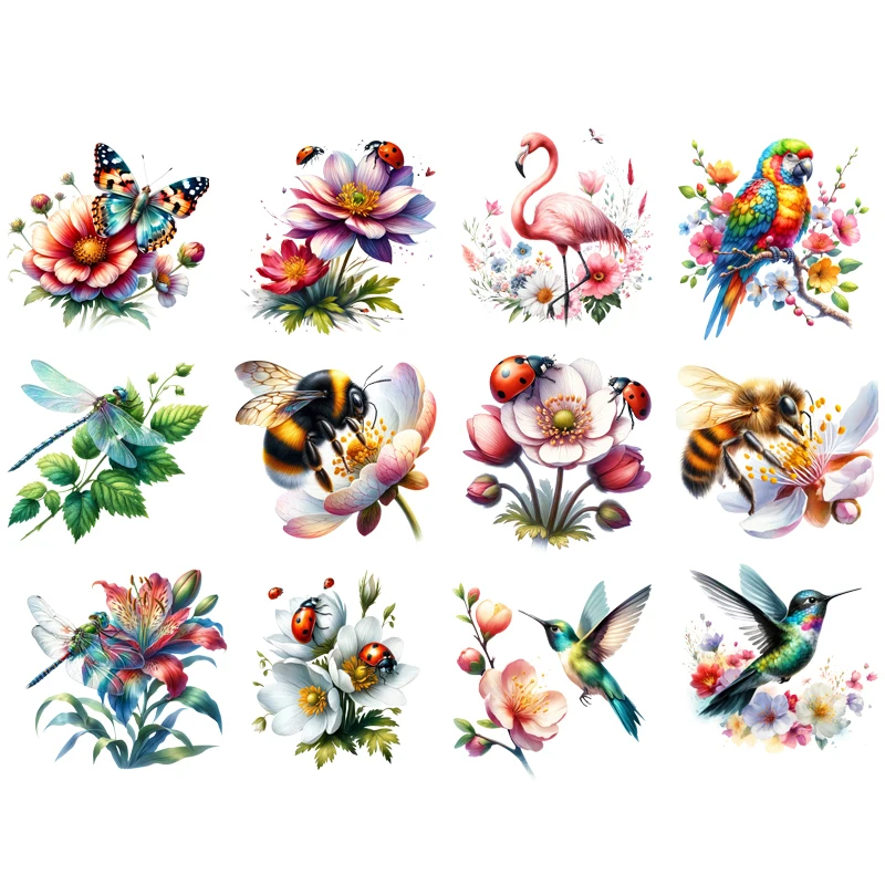 Bee and Butterflies parrot dragonfly flamingo Iron on transfer for clothing dtf transfers ready to press Heat Transfer Printing