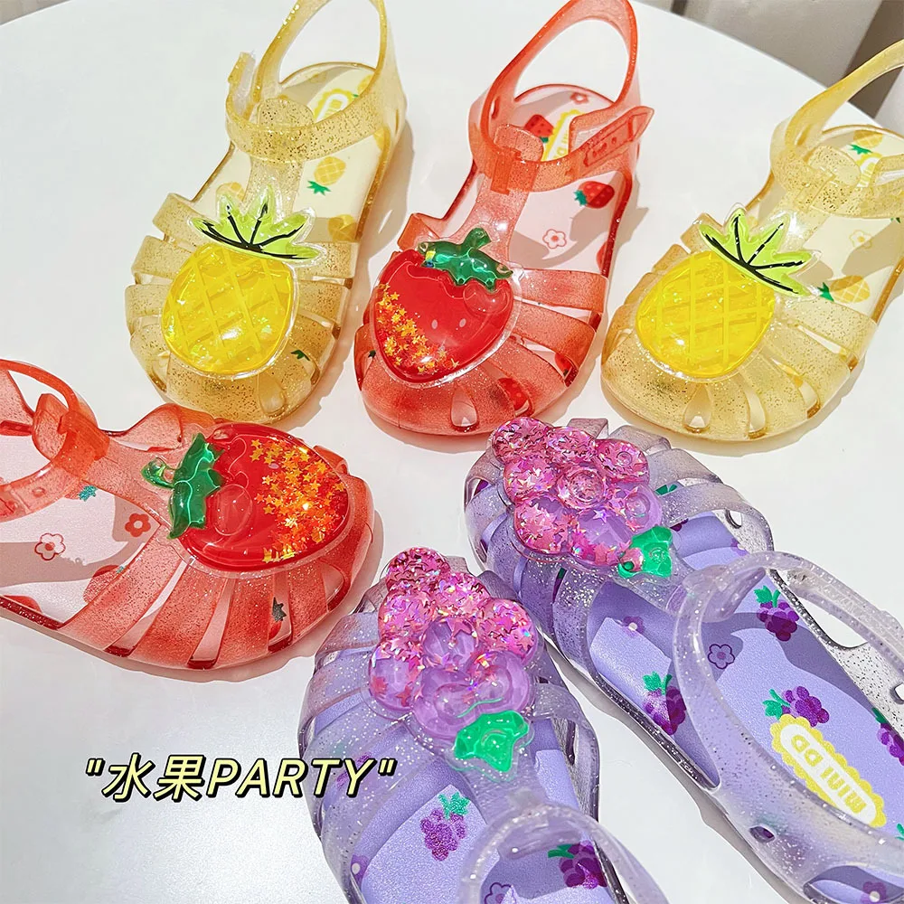 Sandalias para niños y niñas, zapatos informales de suela suave con dibujos de frutas y cabeza redonda, para primavera y verano, 2023