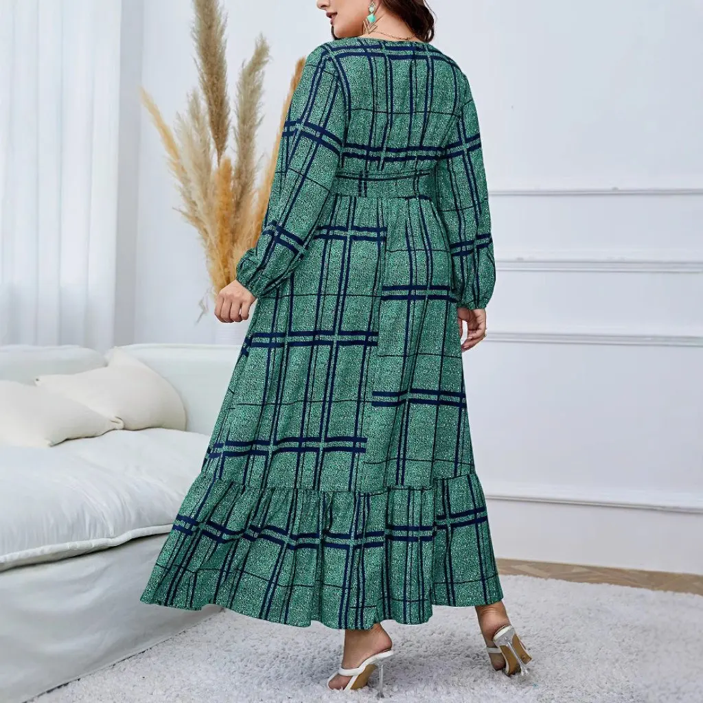 Primavera outono solto retro cintura alta impresso vestido listrado para mulheres temperamento estilo viajante plus size moda