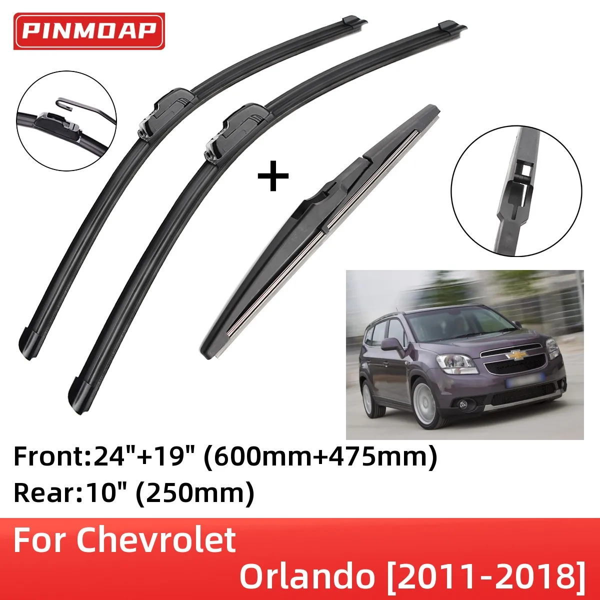 For Chevrolet Orlando 2011-2018 Front Rear Wiper Blades Brushes Cutter Accessories J Hook 2011 2012 2013 2014 2015 2016 2017