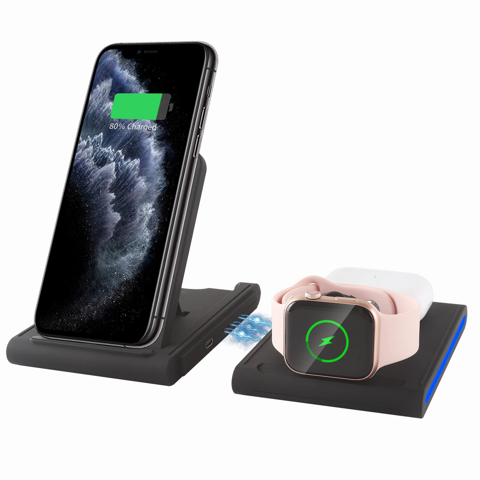 W53 4 In 1 Wireless Charger ​Foldable Design Adjustable Support  Angle Widely Compatible For IPhone Apple Watch Airpods Pro