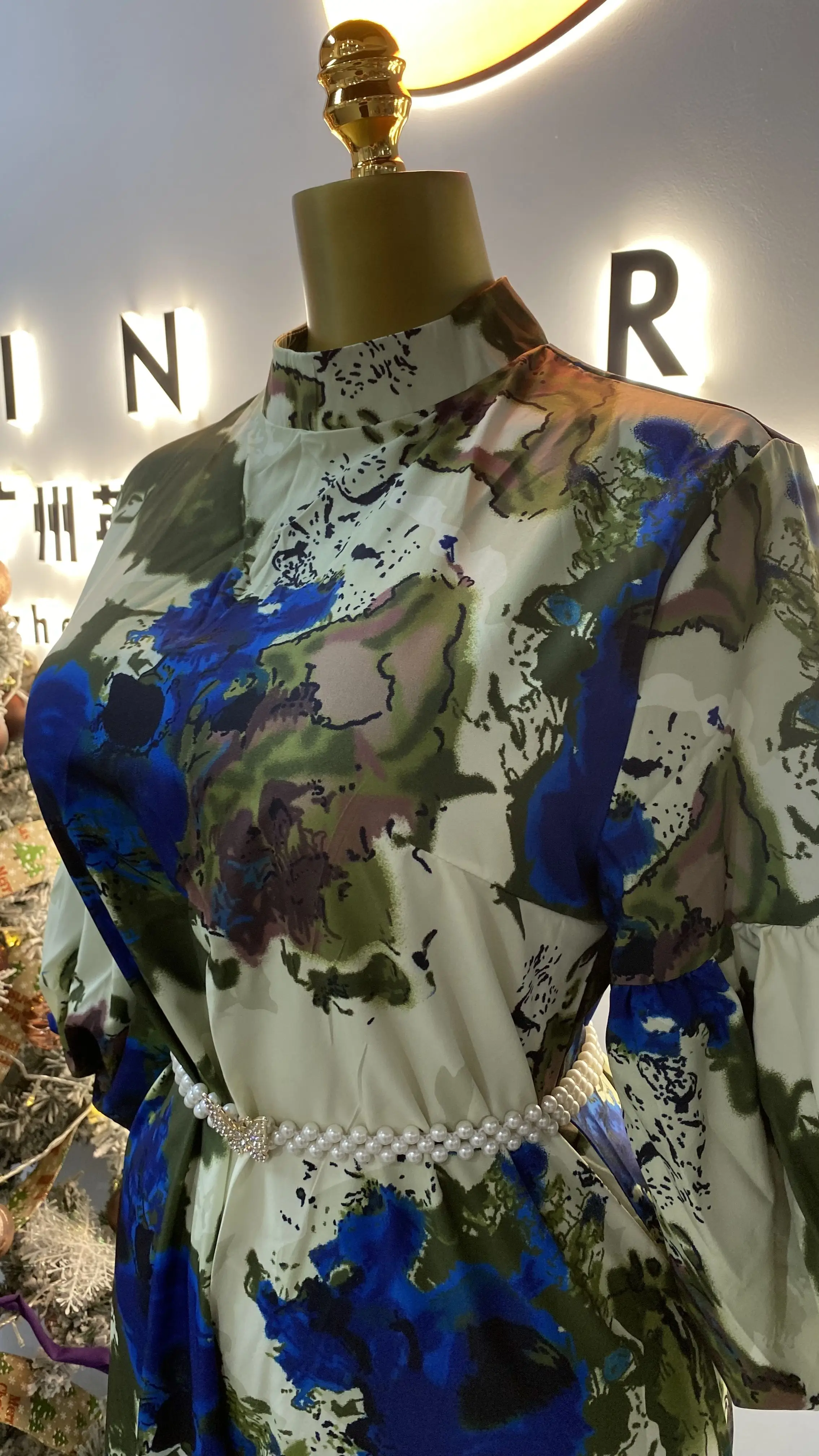 Dragon and phoenix tie-dye printed satin fabric long dress, suspender dress, short dress, shirt material: polyester-GZXX026