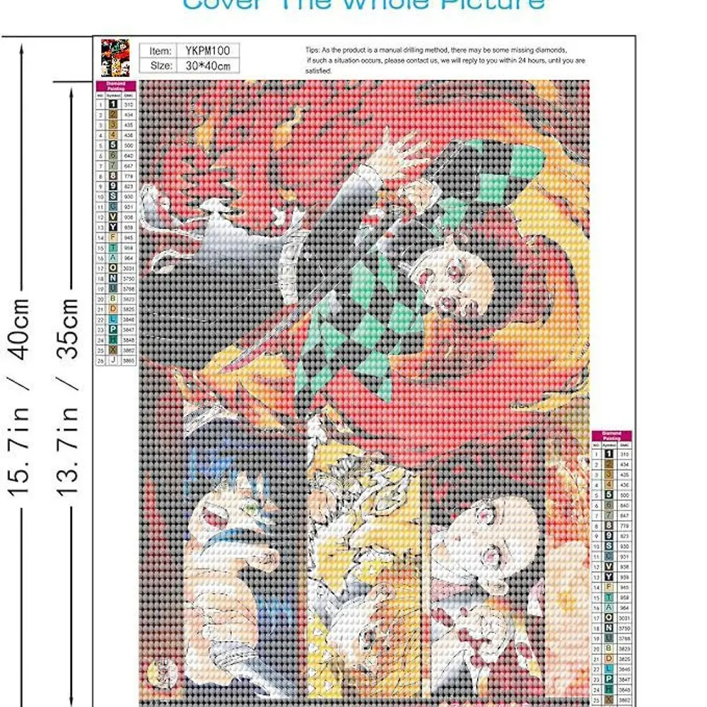 40x50cm Anime Demon Slayer Kimetsu no Yaiba Diamant-Malerei-Set DIY komplettes rundes quadratisches Diamant-Kunst-Set mit Werkzeugen (Diamant-Stift,
