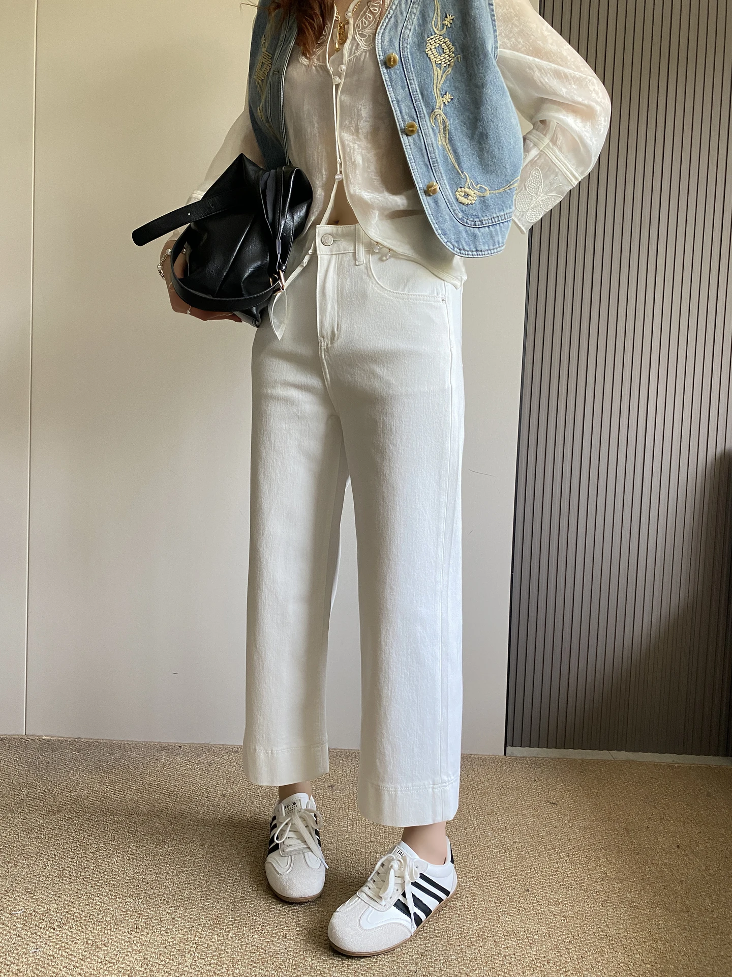 

High Waist Wide Leg Denim Jeans Women's Spring 2026 New Style Four Way Stretch Loose Slimming Nine Point Straight Cut Pants