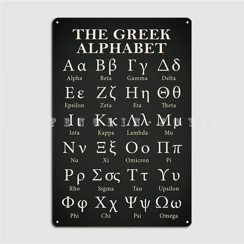 The Greek Alphabet Poster Metal Plaque Wall Pub Pub Garage Classic Wall Decor Tin Sign Posters