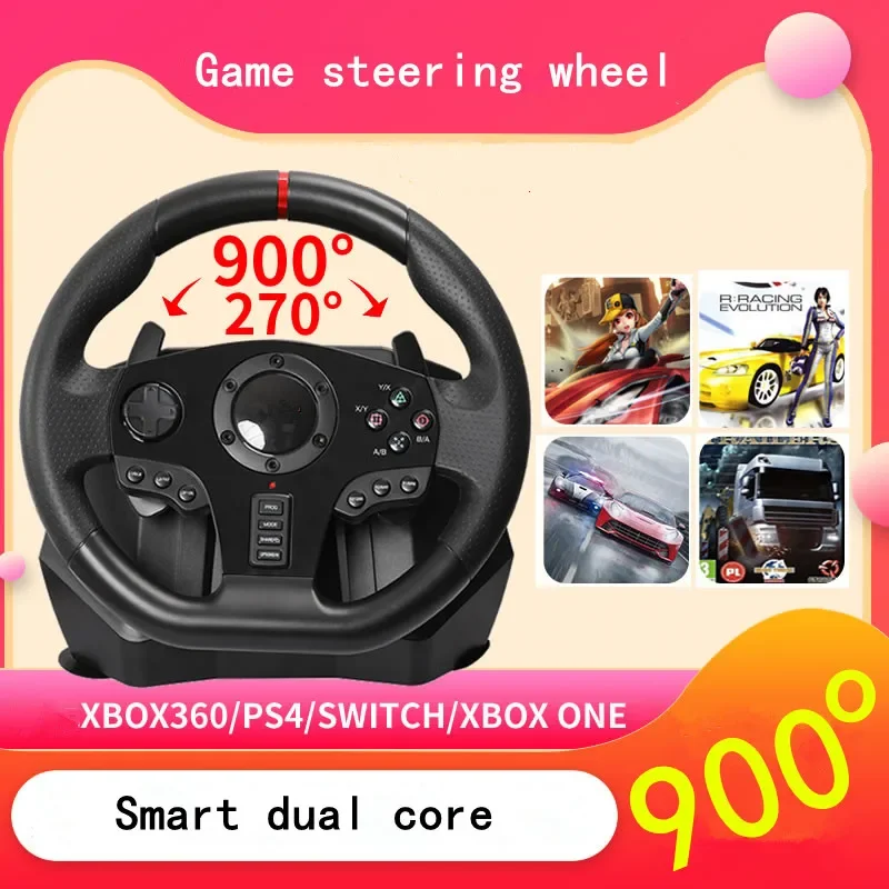 900 Degree Game Steering Wheel Built-in Vibration Motor Car Driving Simulator Games Controller Computer Rocker Gamepad Six Gear