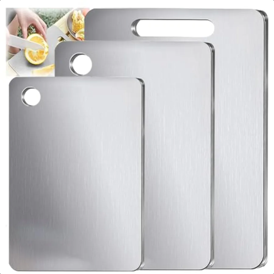 

100 Pure Cut Titanium Cutting Board Set of 3 DoubleSided FoodGrade Titanium Cutting Boards for Kitchen Dishwasher Safe Charcute