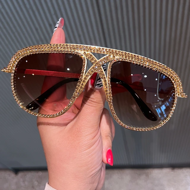 Okulary przeciwsłoneczne damskie modne 2024 miedziana ramka Bling Rhinestone klasyczny styl retro projektant moda UV400 męskie okulary punkowe