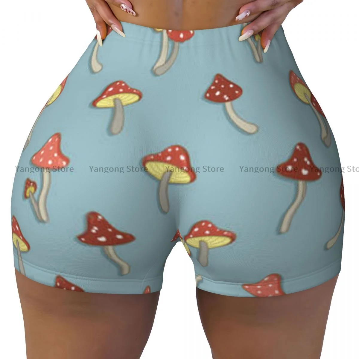 

Women's Yoga Shorts Cute Mushrooms Tree Leafs And Berries Scrunch Booty Butt Lifting Comfort Fitness Gym