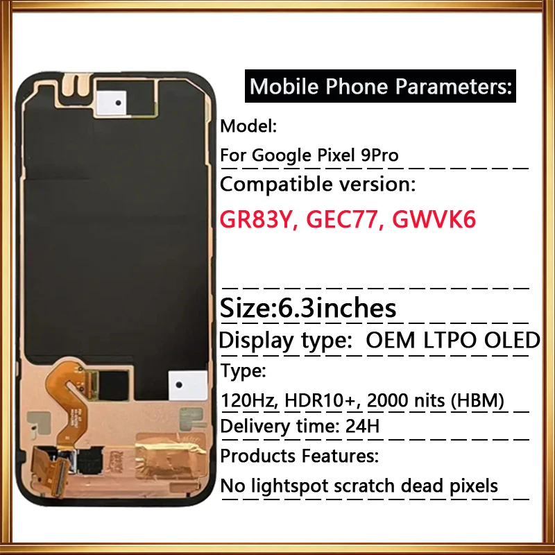 Original 120Hz OLED For Google Pixel 9 Pro Screen Replacement LCD Phone Mobile Display Touch Digitizer Assembly Repair Kit 9Pro
