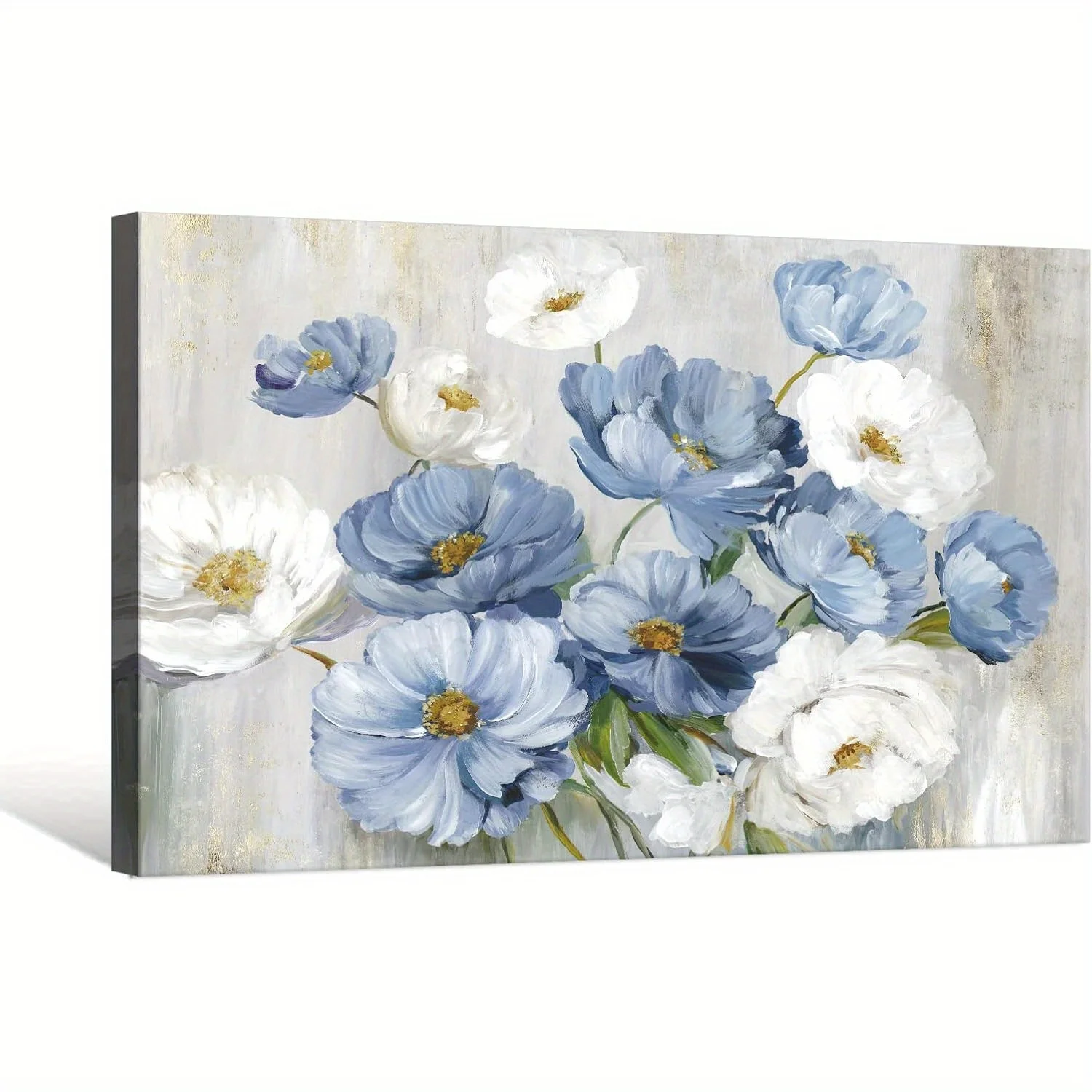 1PC Blue Flower Picture Wall Decor White Flower Wall Art for Living Room Canvas Framed Artwork Paintings Home Decoration