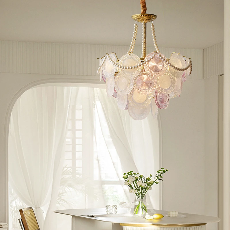 Luxury Pendant Lights LED Vintage Home Decor Romantic Purple White Glass Hanging Lamps for Living Room Restaurant Lustres