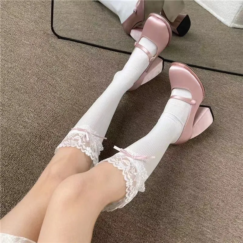 Women's Lace Lolita Japanese Pile Sock Lady Mid-tube Breathable Comfortable Beautiful Cute Kawaii Girl Style Nice Bow Calf Socks