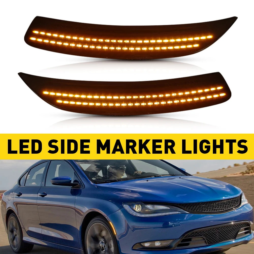 2Pcs For Chrysler 200 2015 2016 2017 Replacement Accessories Car Front Fender Lamps Yellow Red LED Side Marker Light Smoked Case