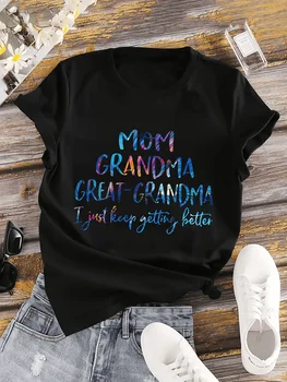 Plus Size Ombre MOM GRANDMA Print T-shirt, Short Sleeve Crew Neck Casual Top For Summer & Spring, Women's Plus Size Clothing 2