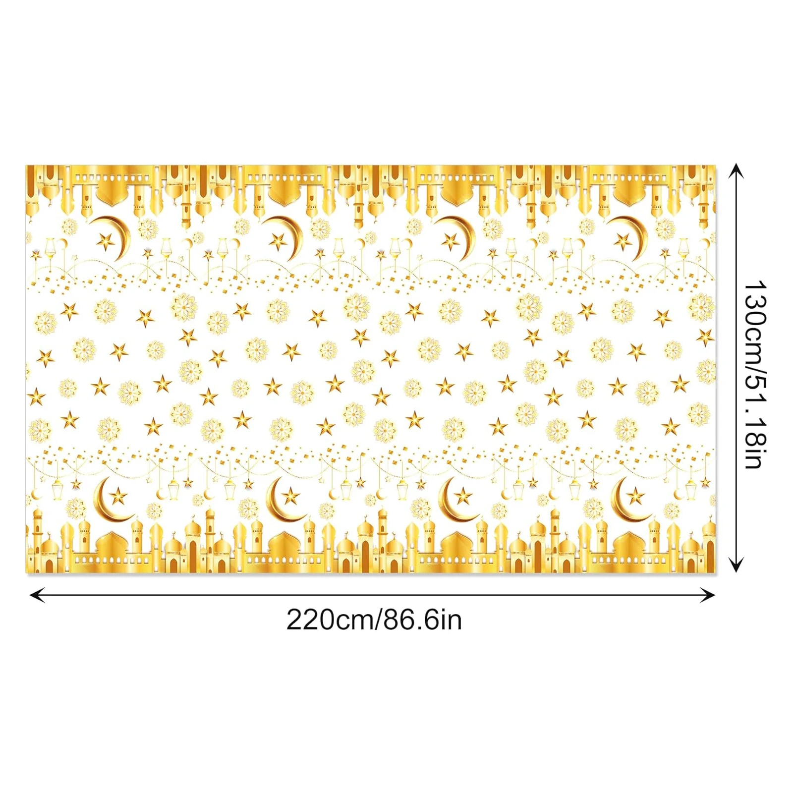 Eid Mubarak Table Cover Gold Moon Star Mosque Themed Plastic Tablecloth for Muslim Ramadan Party Decoration Family Gathering