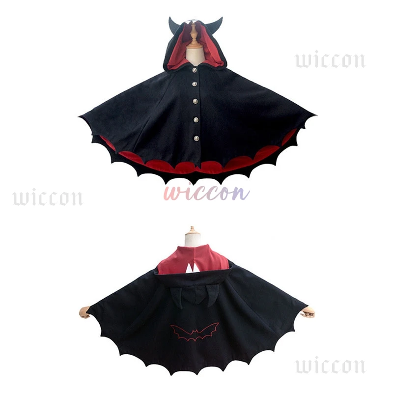 Devil Bat Wing Demon Cosplay Costume Fleece Poncho Hoodie Cloak Coat Winter Kids Halloween Gothic Punk Black