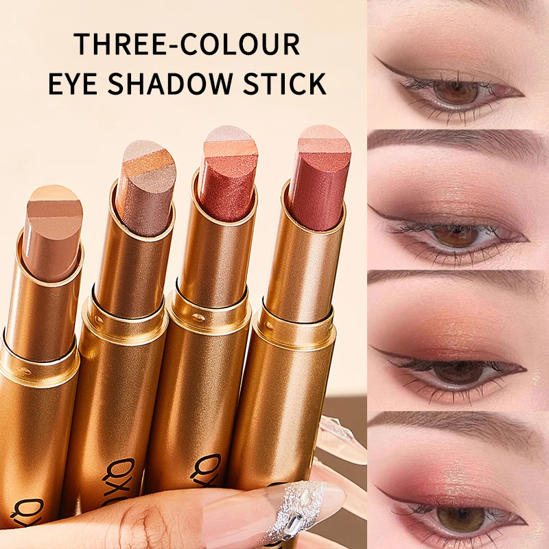女性用メイクアップ 3色アイシャドウスティック、黒人女性用メイクアップ、パールのような微光沢マットカラーディスプレイ、ほんのりメイクアップ