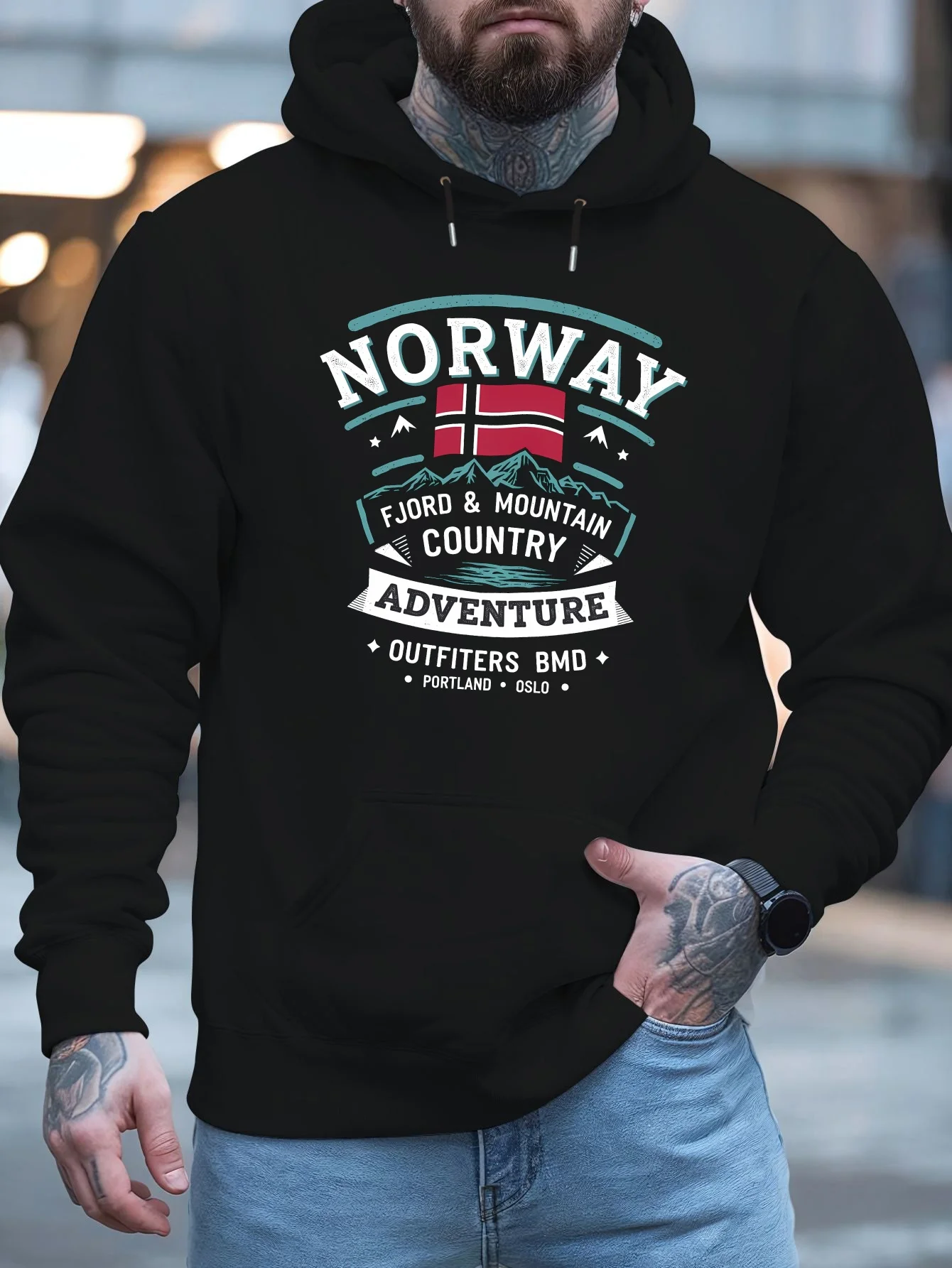 النرويجية الجديدة أزياء الكبار الرجال المطبوعة الخريف الشتاء الصوف الدافئة مقنعين في الهواء الطلق الاتجاه عارضة لينة بارد مريحة البلوز