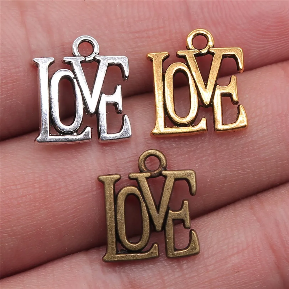 WYSIWYG 20pcs 15x13mm 3 Colors Antique Gold Color Antique Silver Color Antique Bronze Love Word Charm Word Love Charms DIY