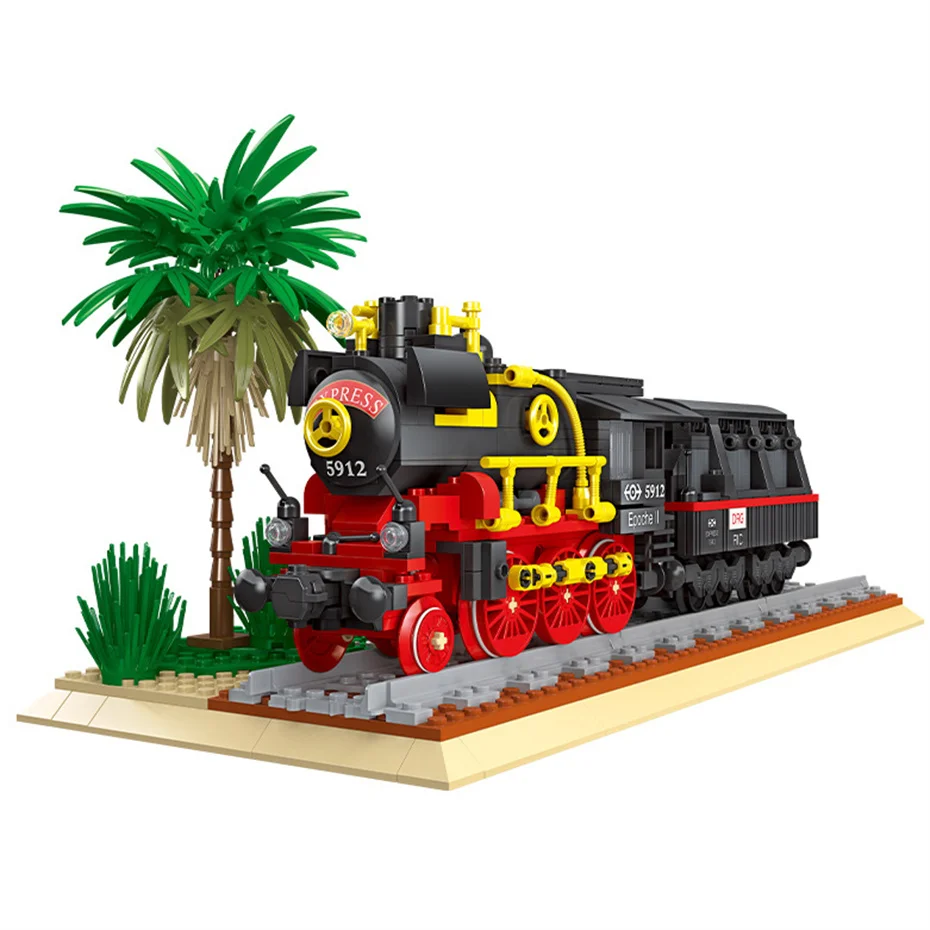 Creative Rail Train Model Building Kits  676pcs Stream Train Locomotive Railway Building Blocks MOC Bricks Gifts for Kids Adults