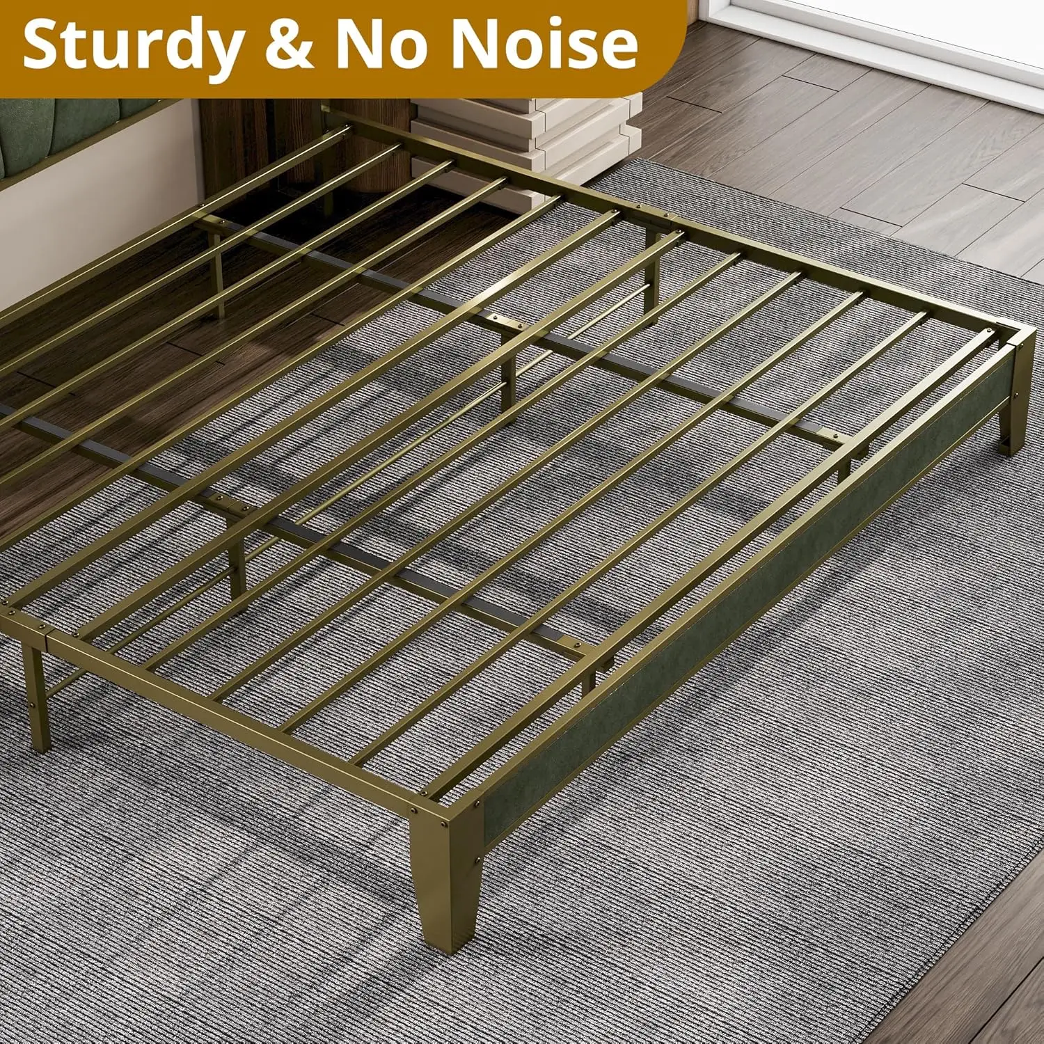 LIKIMIO Twin XL/Full/King/CaliforniaKing Bed Frame, Storage Headboard with Charging Station, No Box Spring Needed, Dark Green image 3