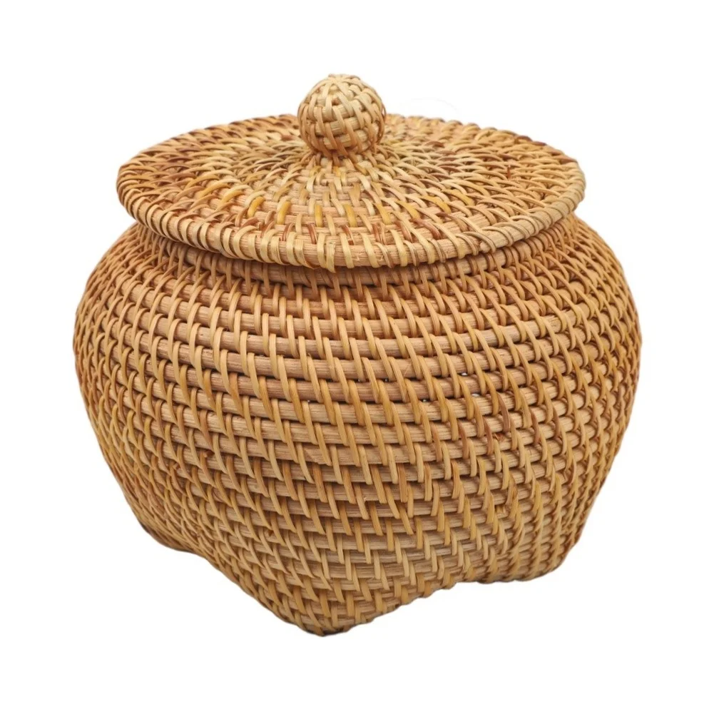 Rattan Weave Storage Box with Cover for Keeping For Snacks Fruits Candies and Small Belongings Neatly Organized in Home Spaces