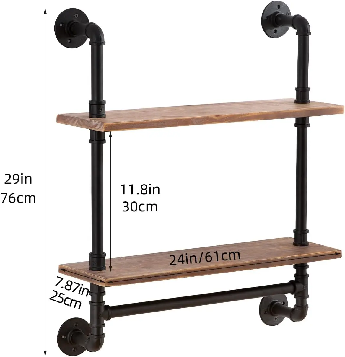 Pine Wood Floating Shelves Wall Shelves 24 inch,Bathroom Pipe Shelves with Towel Rack, Industrial Wall Mounted Shelf for Bathroo