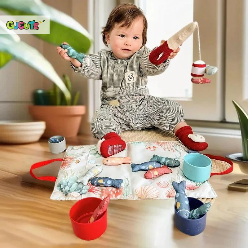 Set Educational Cloth Fishing Game with Color Sorting Stacking Cups–Montessori Number Counting Toy for Toddlers