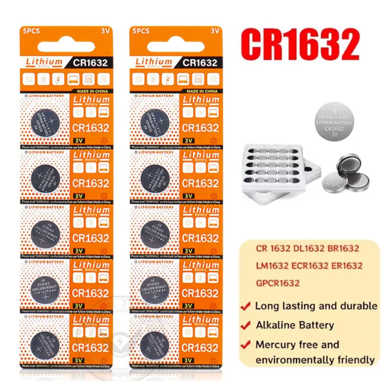 CR1632 3 فولت 150 مللي أمبير بطاريات خلايا العملة CR 1632 DL1632 BR1632 LM1632 ECR1632 بطارية ليثيوم زر لمشاهدة مفتاح السيارة عن بعد