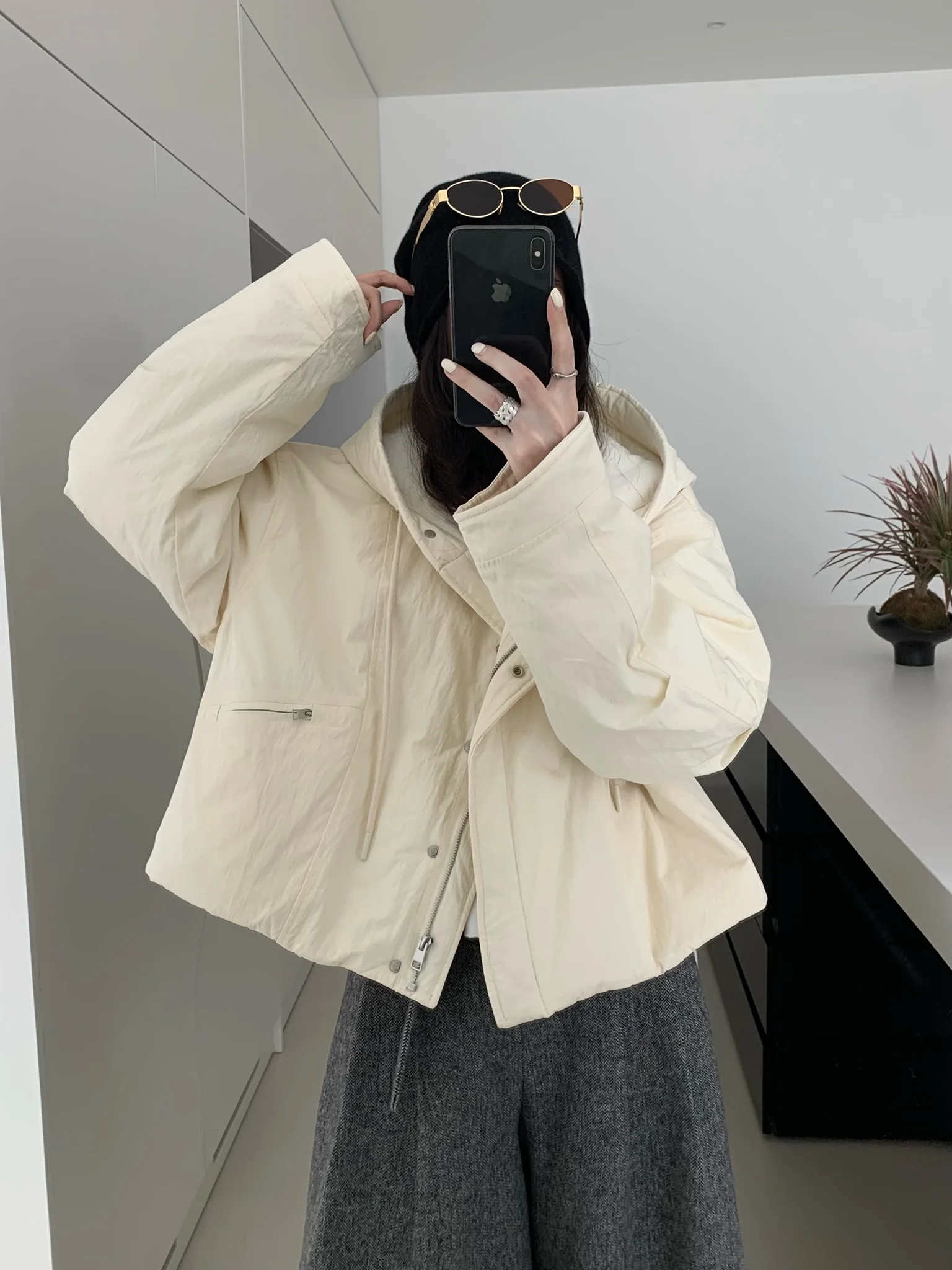 

Повседневная хлопковая куртка для женщин с заниженной линией плеч, воротником-стойкой, капюшоном и шнурком, осенне-зимняя, теплая, модная, женская.