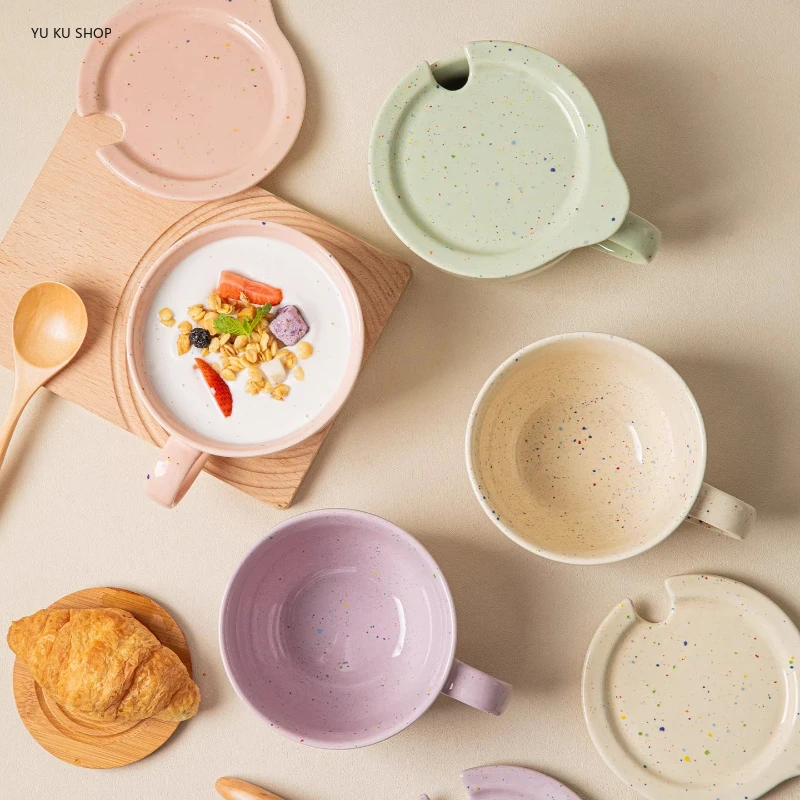 Ceramic Multi-purpose Mug with Lid Breakfast Cereal Milk Cup Household Large-capacity Water Cup Home Afternoon Tea Coffee Cup