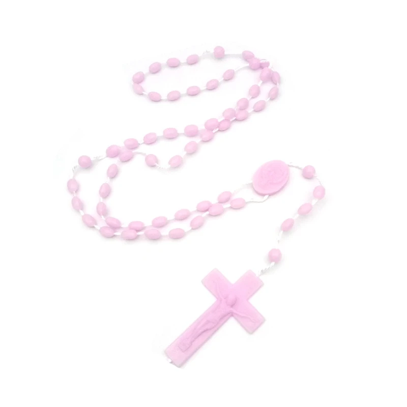 Plastic Cross Pendant Wired Rosary Necklace Multi-color Mixed Gift For Men Women 12pcs/Lot