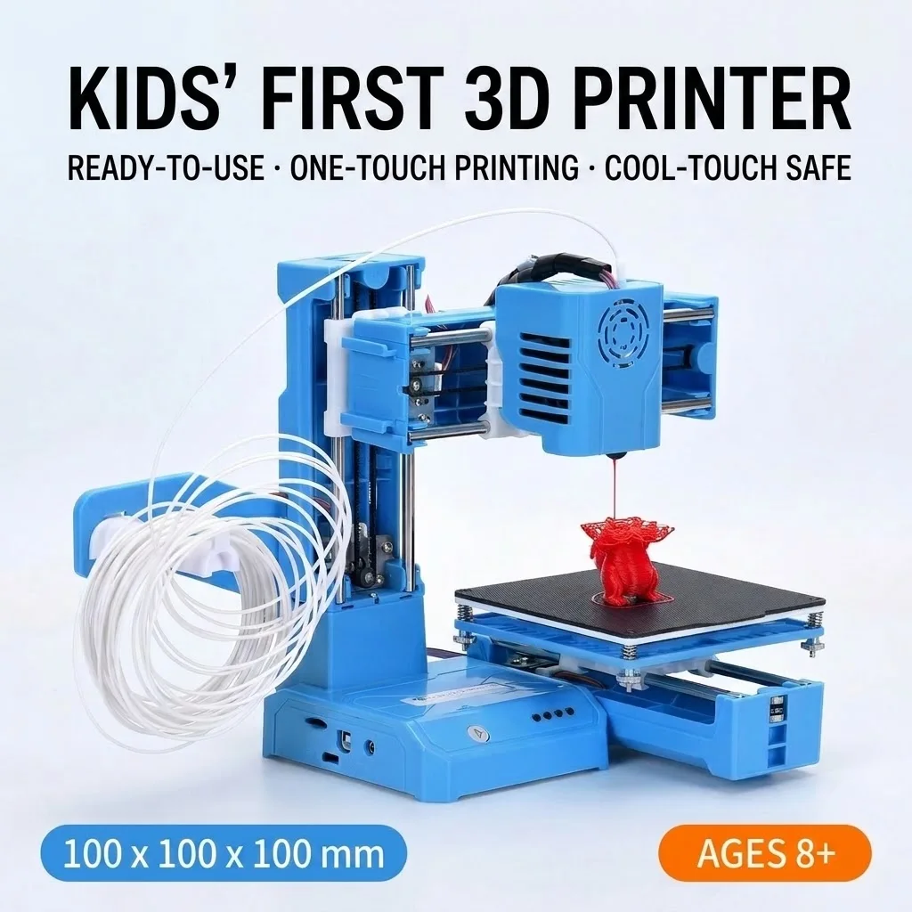 Mini 3D Printer for Kids Beginners Desktop 3D Printing Machine 100x100x100mm One-Key Print PLA Home Education STEM