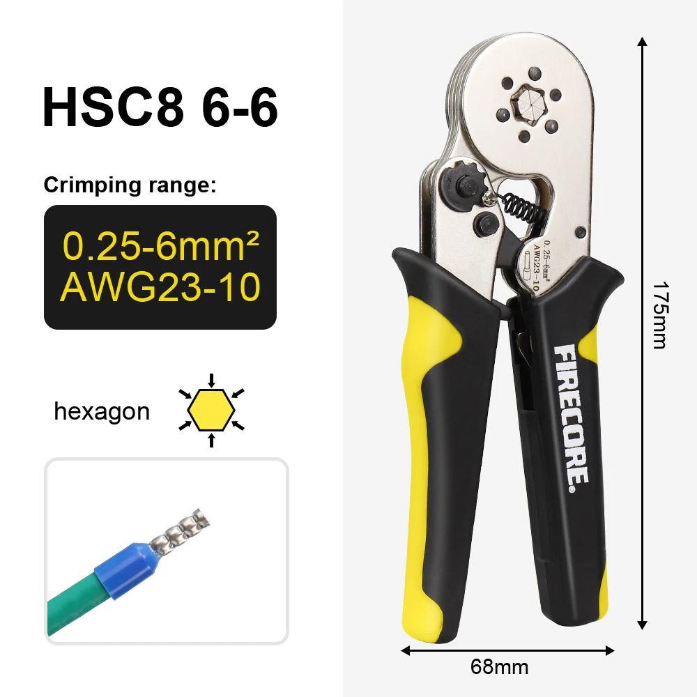 FIRECORE Tubular Terminal Crimping Pliers 0.25-6mm²/0.25-10mm²  HSC8 6-4/6-6 Stripping Tools 0.5-2.5mm² Household Tool Sets