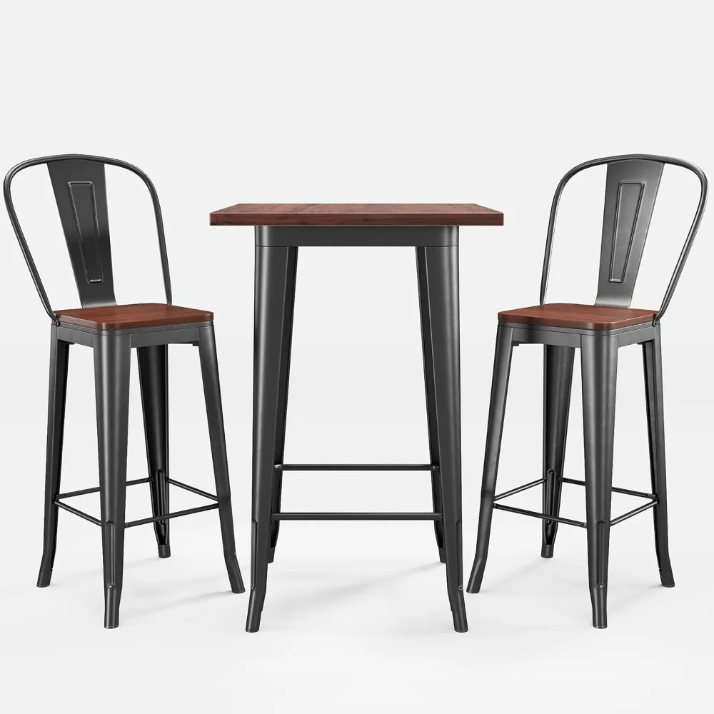 Conjunto compacto de mesa de bar para 2 pessoas com cadeiras e apoio para os pés para cozinha e jantar