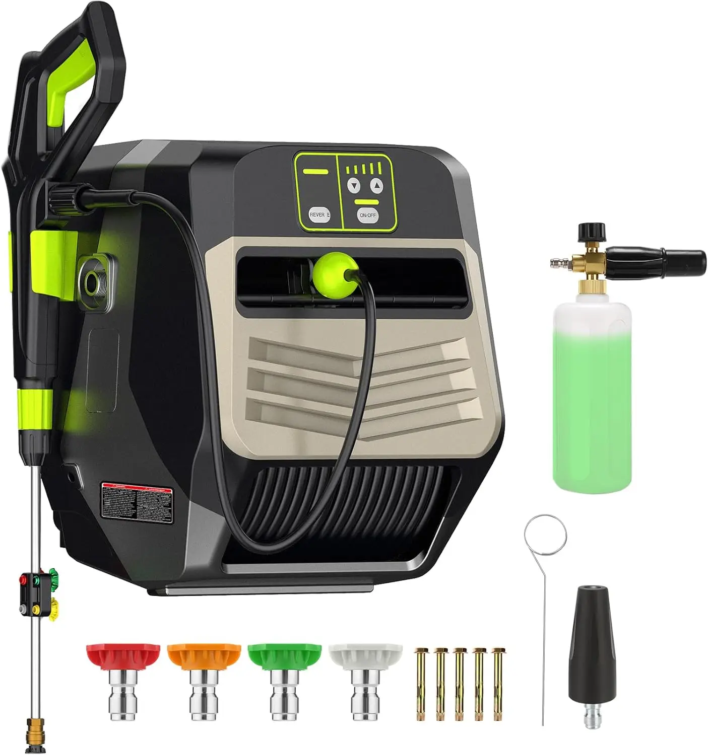 

Wall Mounted Pressure Washer - Max 5500 PSI 3.6 GPM, 5 Levers Power Washer with 66FT Retractable Hose for Car/Driveway, Automati