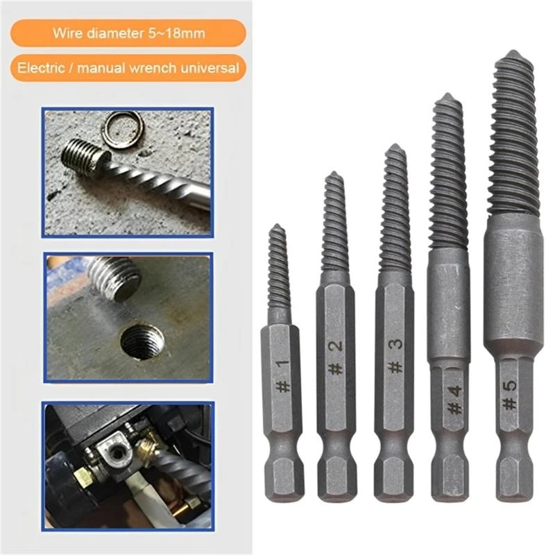 

5pieces Damaged Screw Extractor Easy Out Bolt Extractor Hex Shank Spanners Multi-application Remove Tool Easy Removal top sale