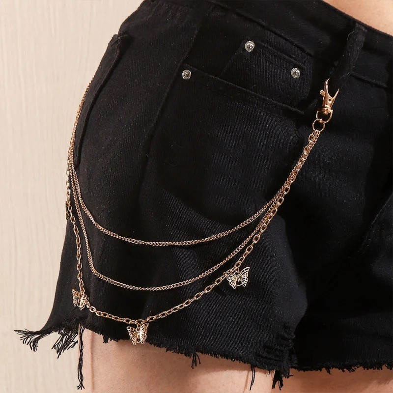 1pc Butterfly Layered Waist Chain – JK Fashion & Unisex Denim Accessory, Edgy Street Style.